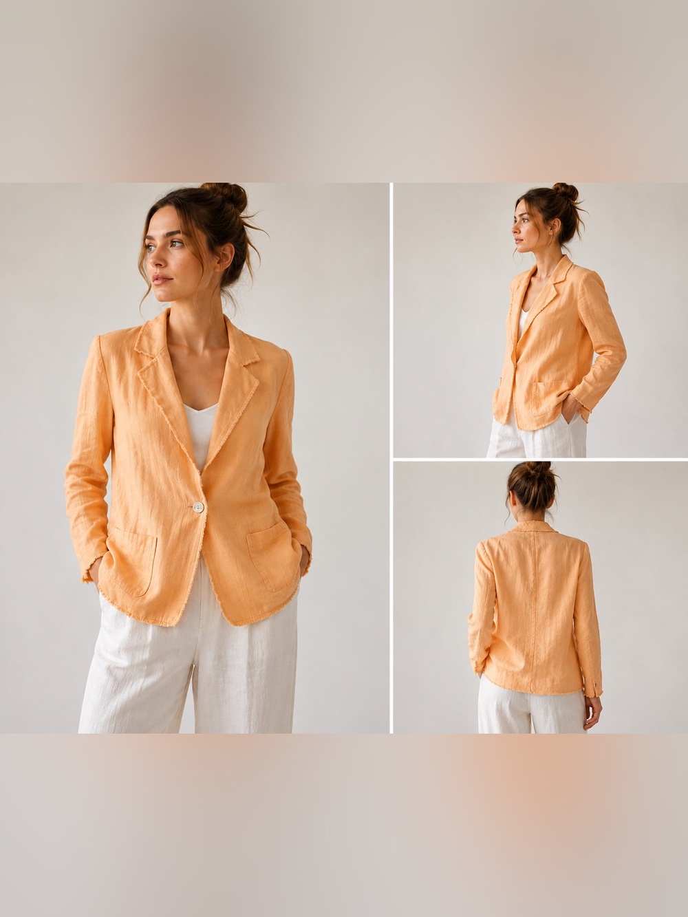STARK X 100% Linen Blazer Jacket Women’s L Apricot Raw Edge